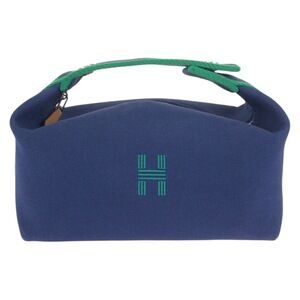 HERMES Bride à Black PM Marine Blue Green Toile H Handbag Accessory Pouch Mak...